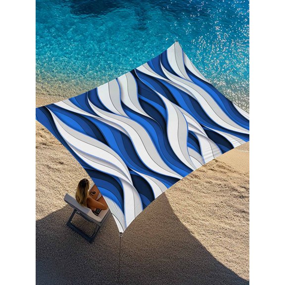 Gradients Blue White Waves Sun Shade Sail 14' x 18', Modern Abstract Art Twists Lines Striped Rectangle Outdoor Sunshade Canopy, Waterproof UV Block Patio Covers for Garden Yard Beach