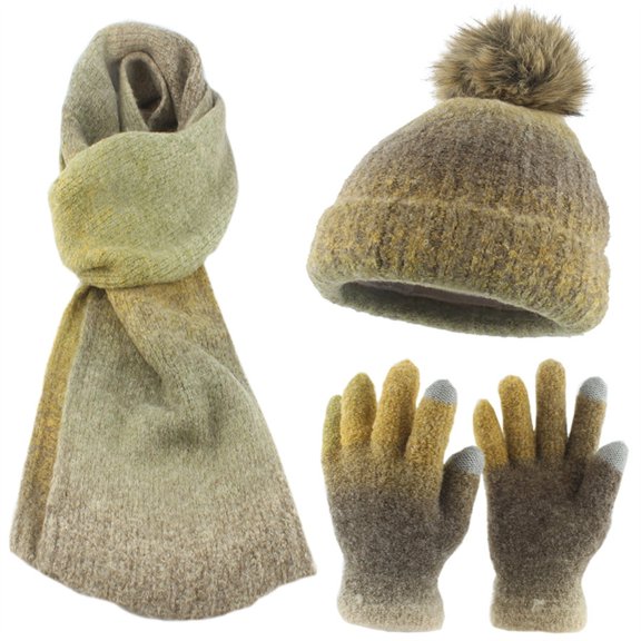 Gradients Knitted Hat Scarf and Gloves Set for Women Men Unisex Knitwear Set for Cold Weather Outdoor Activity