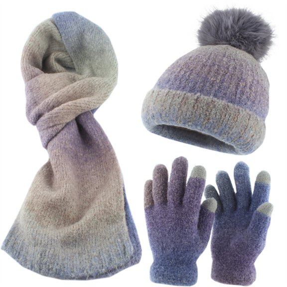 Gradients Knitted Hat Scarf and Gloves Set for Women Men Unisex Knitwear Set for Cold Weather Outdoor Activity