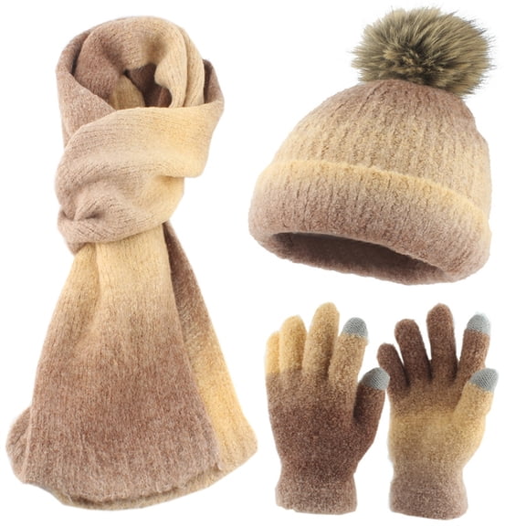 Gradients Knitted Hat Scarf and Gloves Set for Women Men Unisex Knitwear Set for Cold Weather Outdoor Activity