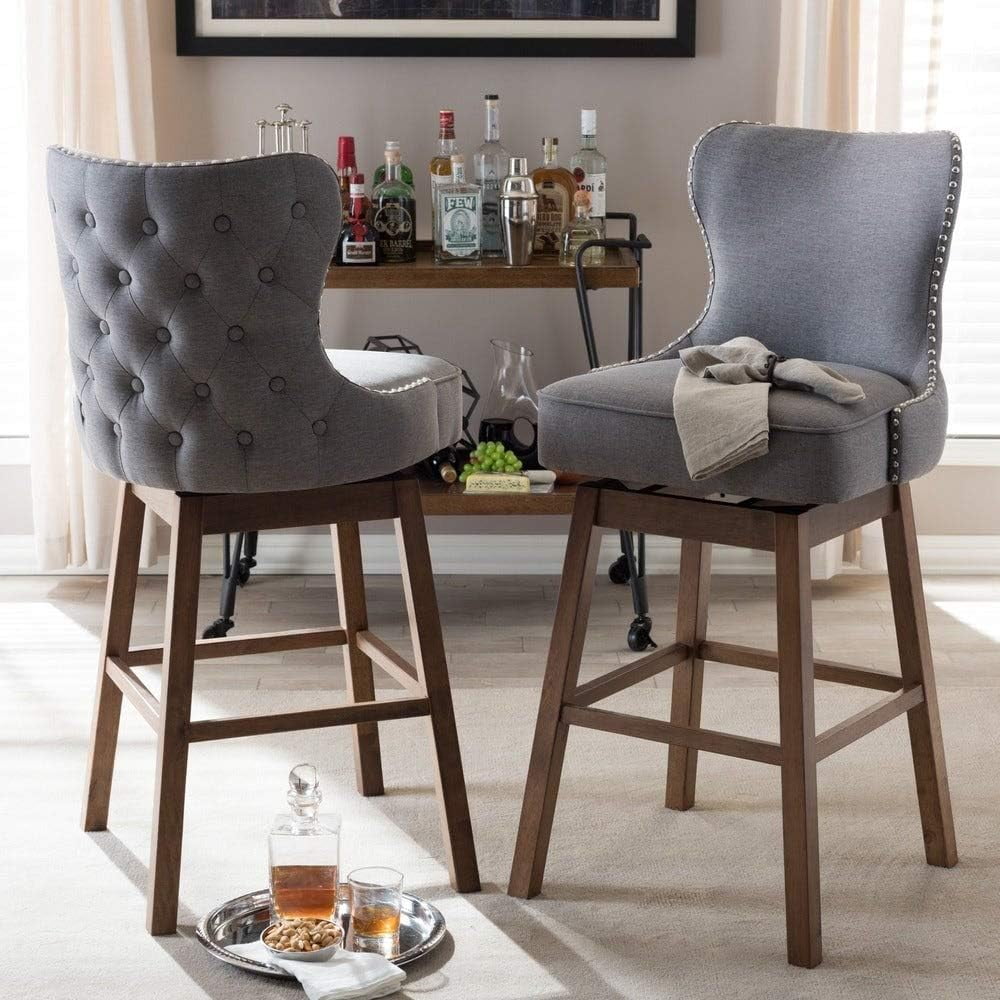 Gray Walnut Upholstered Swivel Bar Stools Set of 2