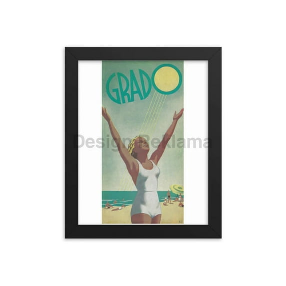 Grado, Italy Poster, 1938. Signed A. Q. Framed Vintage Travel Poster