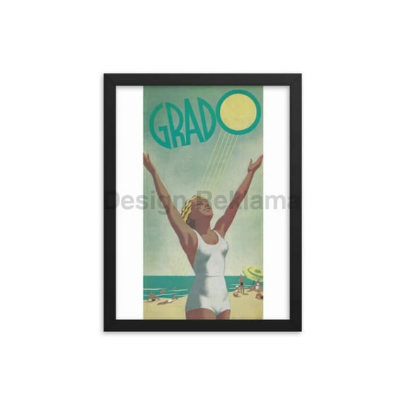 Grado, Italy Poster, 1938. Signed A. Q. Framed Vintage Travel Poster
