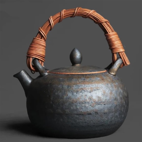 Gradual Black And Gold Rattan Handle Coffee Tea Pot Retro Ceramic Natural Gas Charcoal Open Fire Electric Stove Kettle