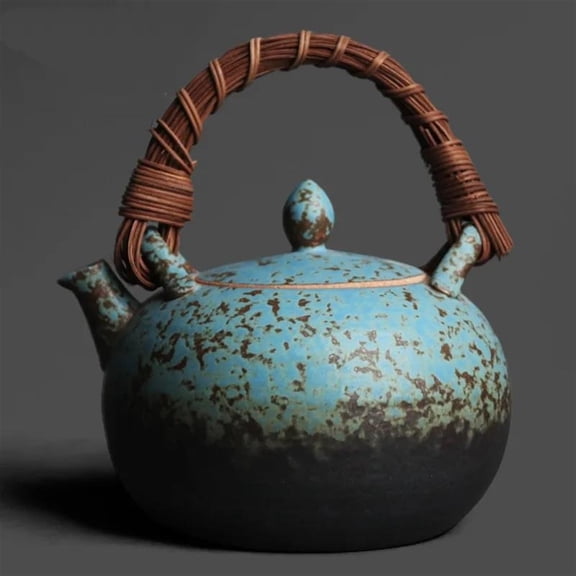 Gradual Black And Gold Rattan Handle Coffee Tea Pot Retro Ceramic Natural Gas Charcoal Open Fire Electric Stove Kettle