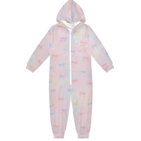 Gradual Bow Tie Boys & Girls Hooded One-Piece Pajamas Warm Crystal velvet Hooded Long Sleeve Loungewear Jumpsuit Unisex