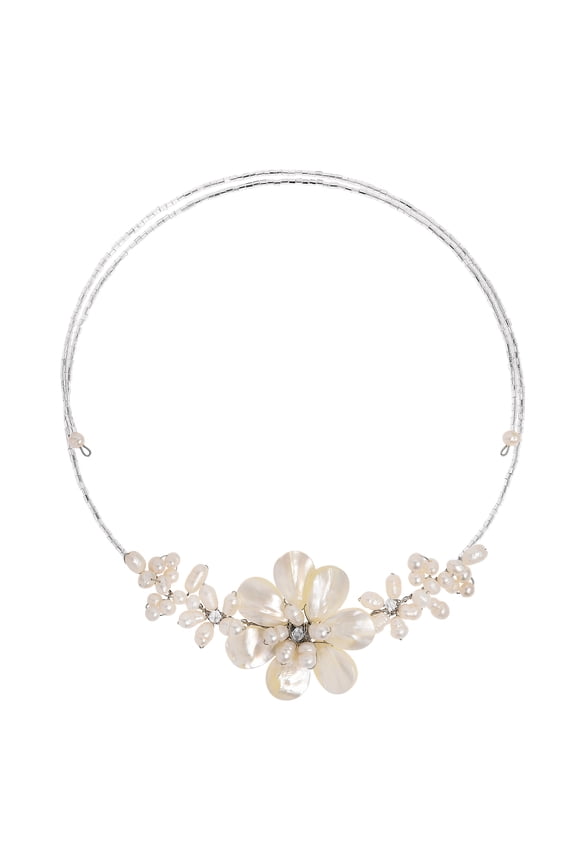 Gradual Flower Cultured Freshwater Pearls and Mother of Pearl Cluster Choker Wrap