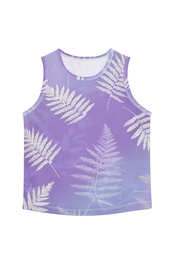 Gradual Purple Background Fern Leaves Vest Undershirt Tank Top Sleeveless Quick Dry 6Y