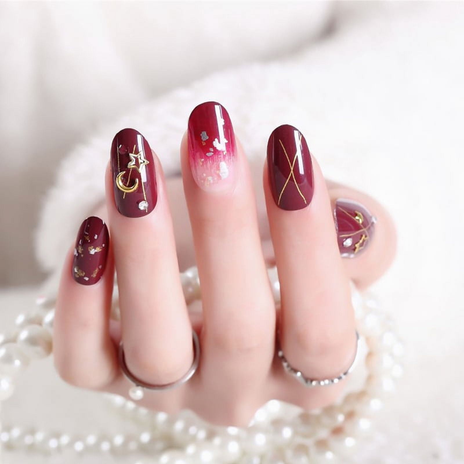 Gradual Wine Red Color with Star and Moon Pendant 3D Fake Nails Japanese Bride False Nails 24PCS Lady Full Nail Tips 97f76cac 2cab 48bc 81db 0a08d6a67d15.14ac80b43f9a3fd19bf16aed63cc3ada