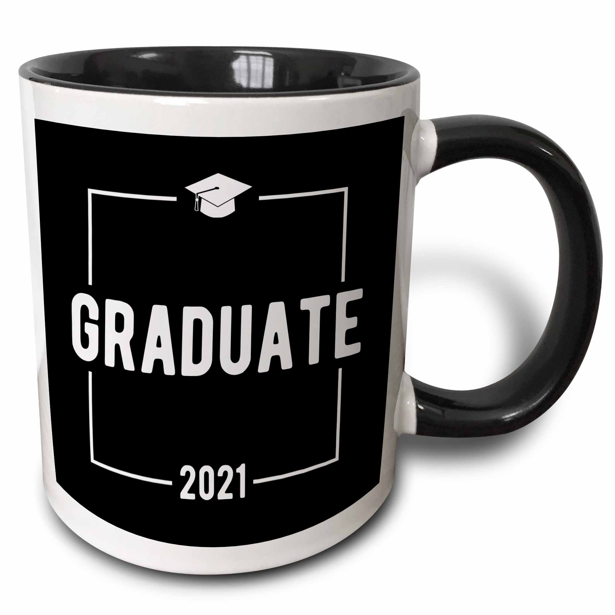 3drose, Graduate 2021 with a Graduation Cap Inside a Square. White on ...