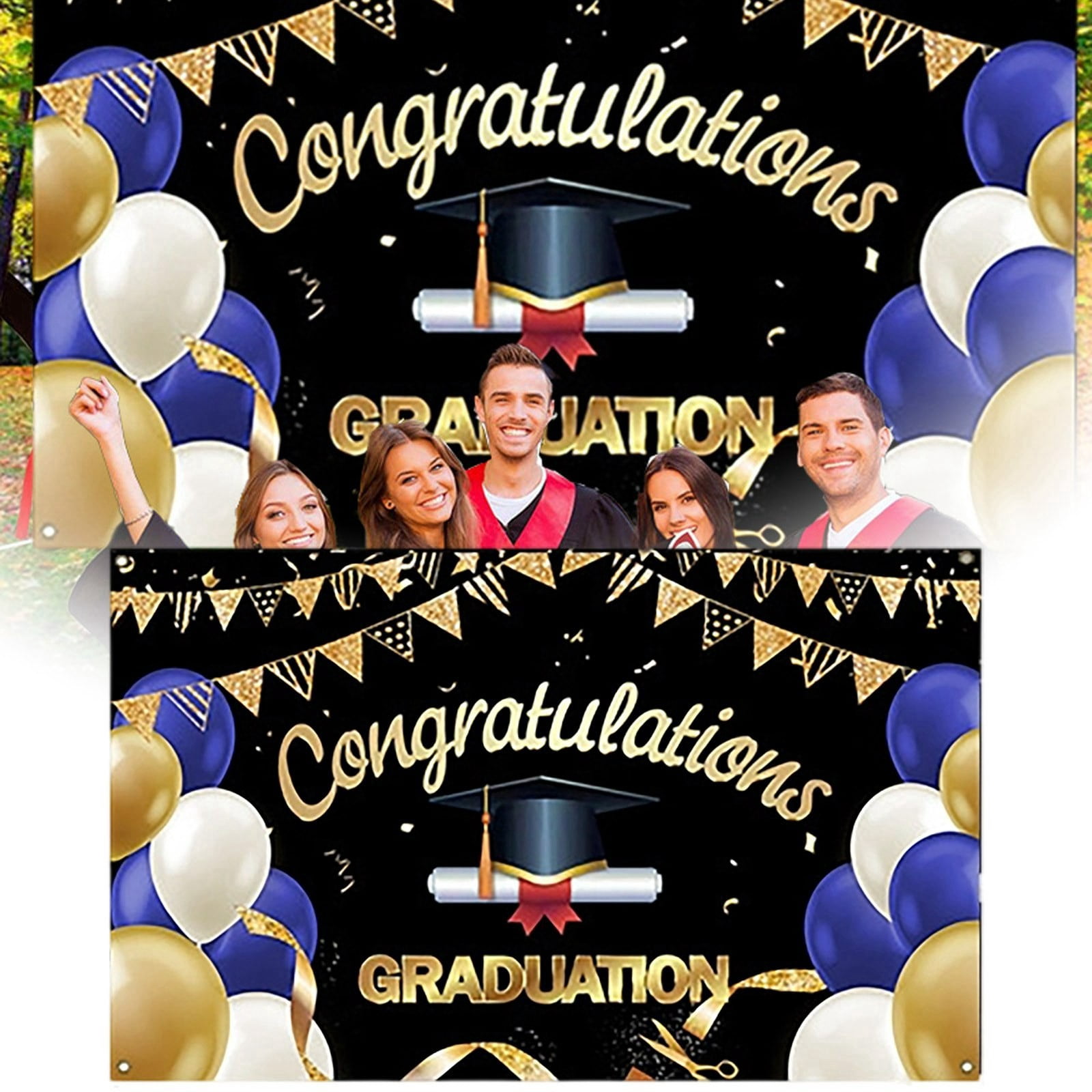 Sign Backdrop Graduation Graduate 2026 Backdrop | Large Congrats Grad Banner -Black and Gold ...