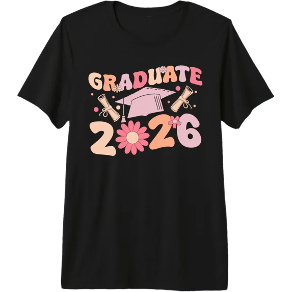 Graduate 2026 Graduation Cap Diploma Celebration Groovy T-Shirt V1 All Size S-5Xl