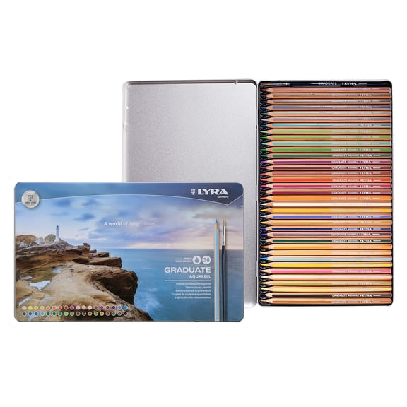 Lyra Graduate Watercolor Pencil Set Tin, Assorted Colors, 36 Pieces