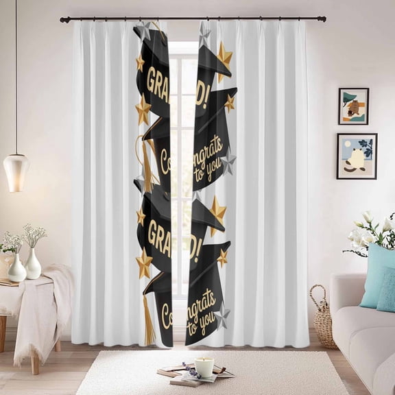 Graduate Blackout Curtains for Bedroom/Living Room, Pinch Pleated Black Out Curtains, Funny Words Modern Art Room Darkening Window Drapes with Hooks 2 Panels, 59"x70"