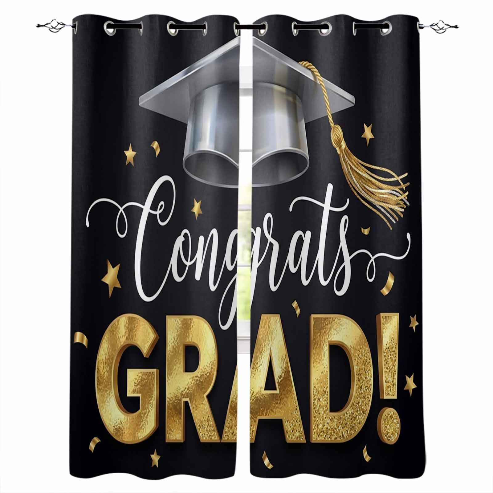 Grad Drapes Graduate Season Blackout Curtains 96 Inch Length Congrats Grad Bachelor ...