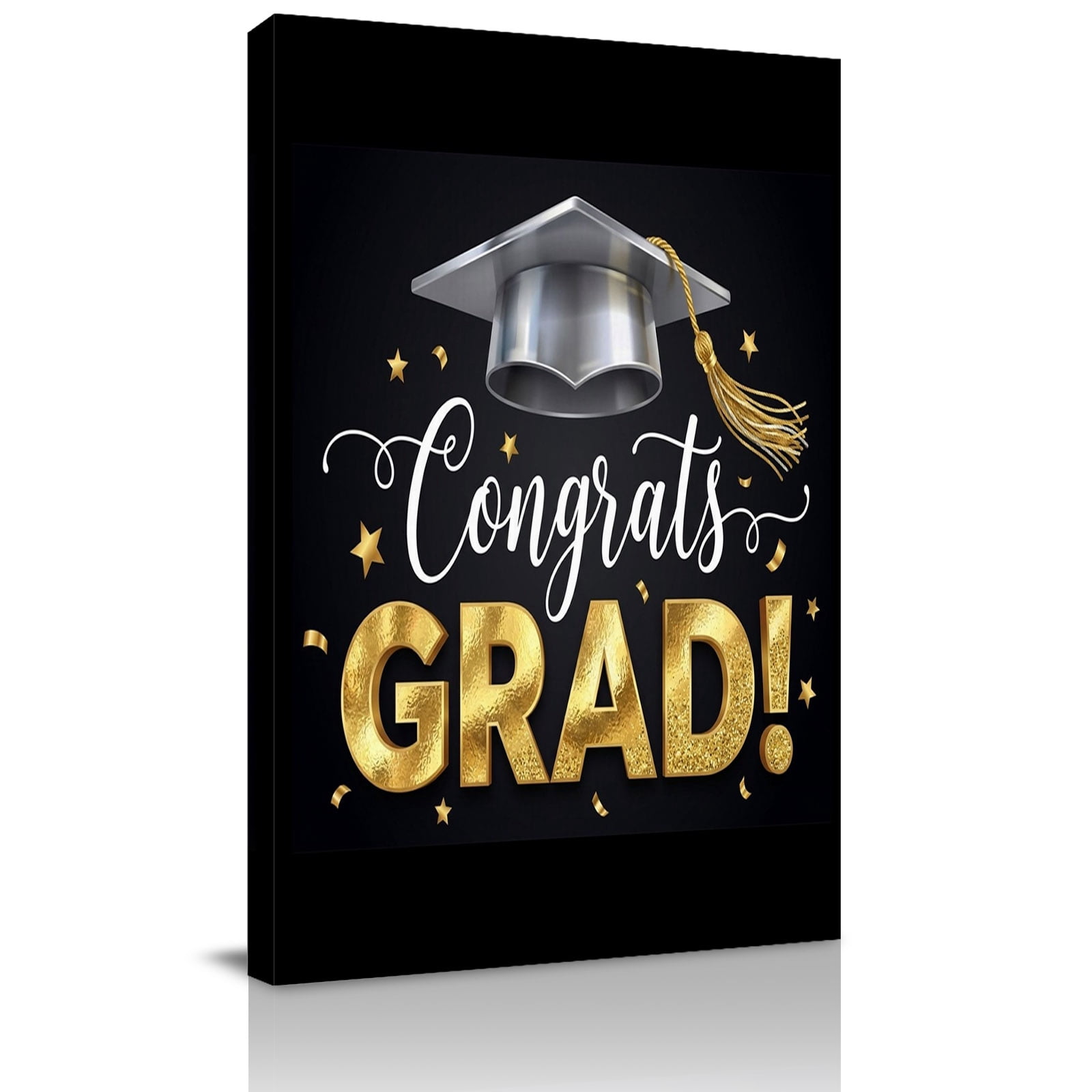 Graduate Season Canvas Wall Art for Living Room, Congrats Grad Bachelor's Cap Celebration Black Wall Decor Framed Artwork Pictures Ready to Hang for Bedroom Office Home Decor
