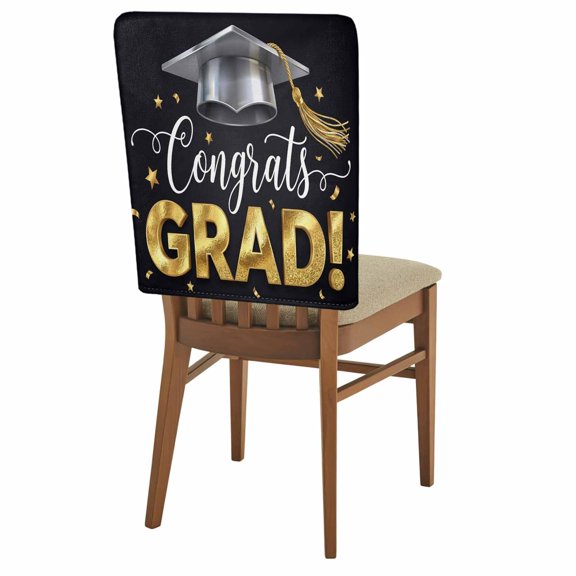 Graduate Season Chair Covers Set of 1 Congrats Grad Bachelor's Cap Celebration Black Chair Back Covers Stretch Removable Washable Slipcovers Protector for Dining Room Kitchen Party Decor