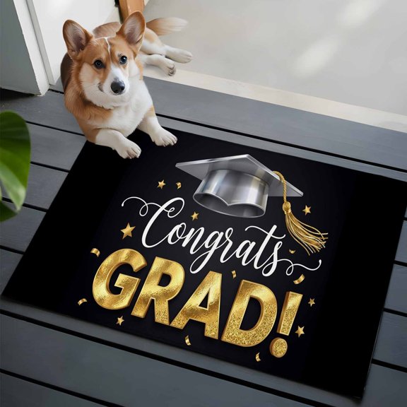 Graduate Season Front Door Rugs 2x3 ft Congrats Grad Bachelor's Cap Celebration Black Small Rug for Entryway Non Slip Washable Bathroom Door Mat Absorbent Floor Mat for Indoor Entrance