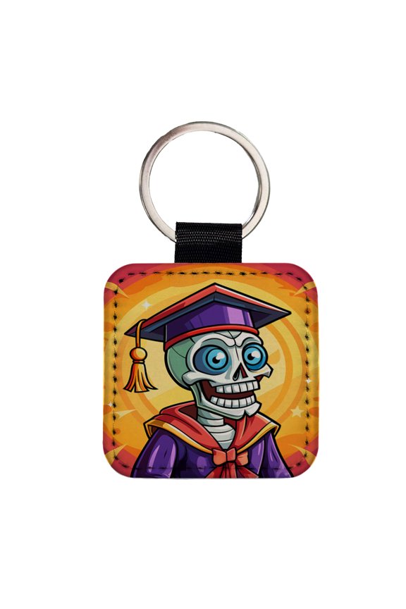 Graduate Skeleton Funny Graduation Faux Leather Square Keychain