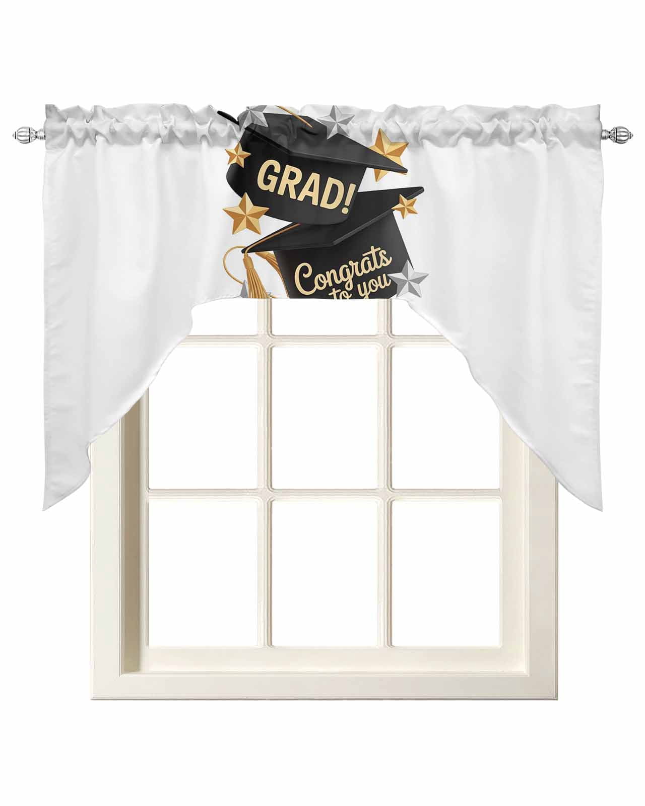 Grad Drapes Graduate Swag Valances for Windows, Small Curtains Drapes, Funny Words ...