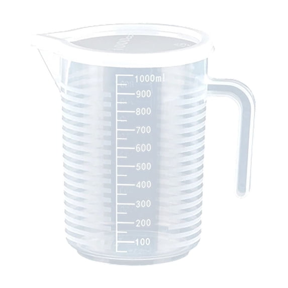 Graduated Beaker, 1000ml Liquid Measuring Cup Double Sided Graduations with Handle Lid and Spout for Lab Kitchen Home