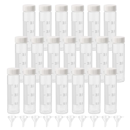 Graduated Borosilicate Glass Clear Screw Thread Vial 27mm Diameter 95mm Height 40mL with 10 Funnels and Writing Patch 20pack