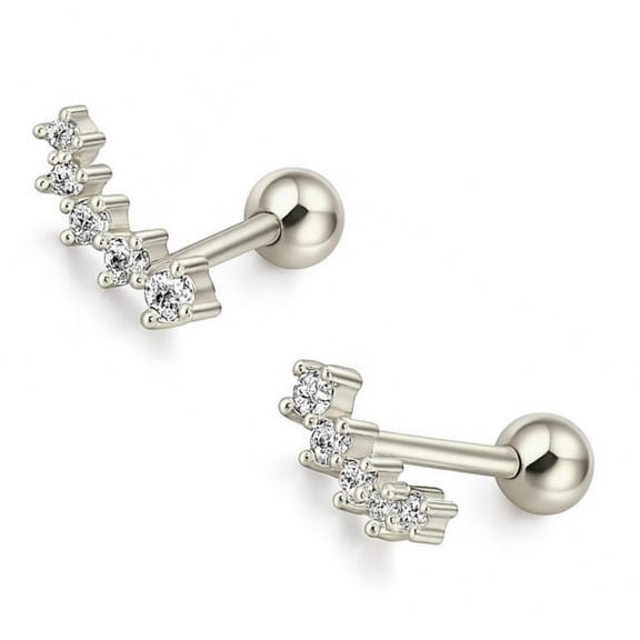 Graduated CZ Crawler Earrings for Women Sterling Silver 18G 8mm Cartilage Helix Upper Lobe Body Piercing Ginger Lyne