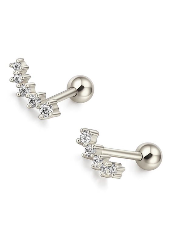 Graduated CZ Crawler Earrings for Women Sterling Silver 18G 8mm Cartilage Helix Upper Lobe Body Piercing Ginger Lyne
