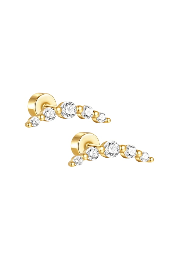 Graduated CZ Crawler Flat Back Earrings for Cartilage Helix Tragus Lobe Gold Plated Sterling Silver 1 pair by Ginger Lyne