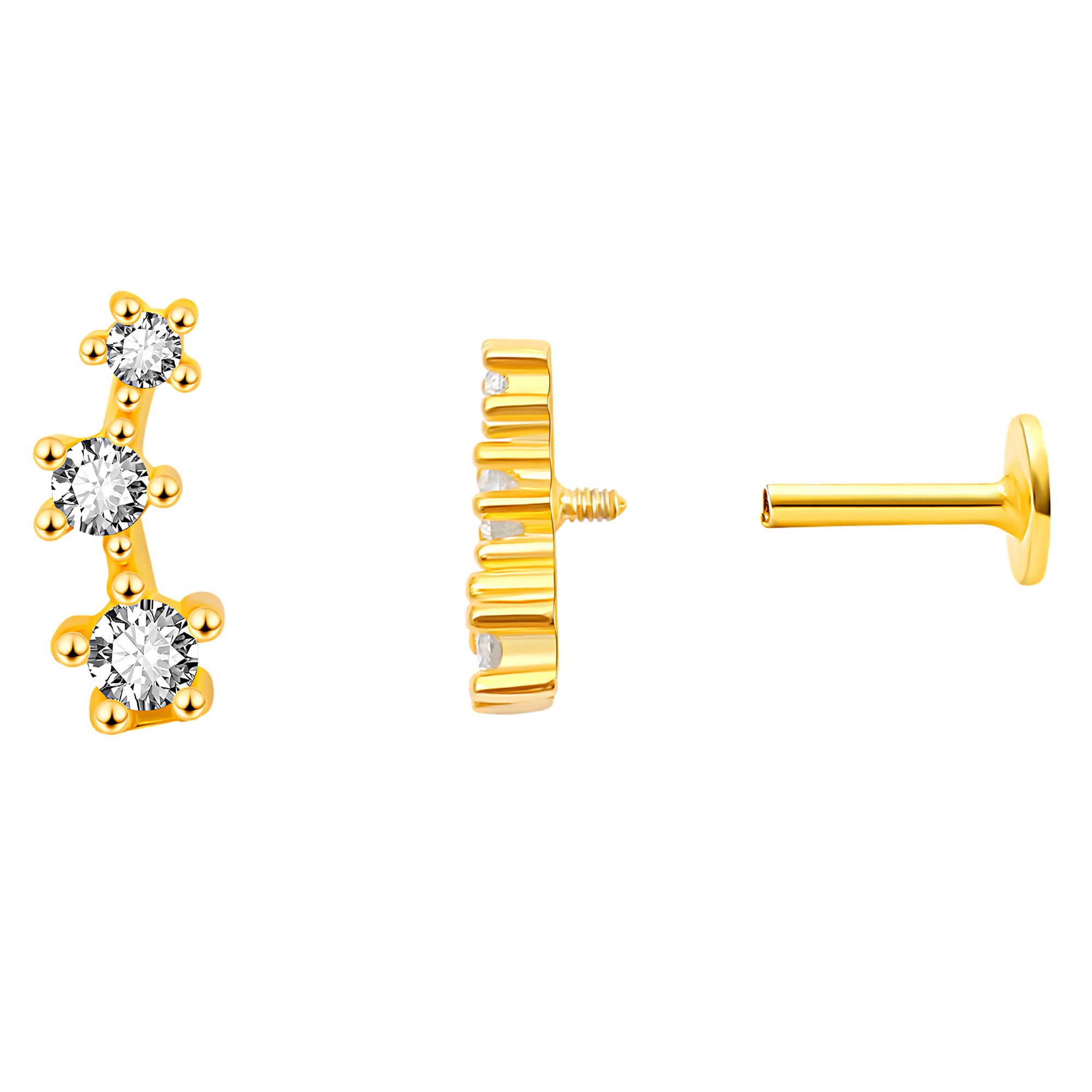 Graduated CZ Flat Back Earrings for Women Sterling Silver 18G 6mm Cartilage Helix Upper Lobe Body Piercing Ginger Lyne