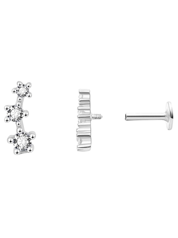 Graduated CZ Flat Back Earrings for Women Sterling Silver 18G 6mm Cartilage Helix Upper Lobe Body Piercing Ginger Lyne