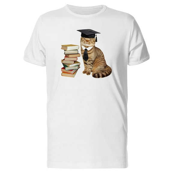 Graduated Cat With Books T-Shirt Men -Image by Shutterstock, Male 3X-Large