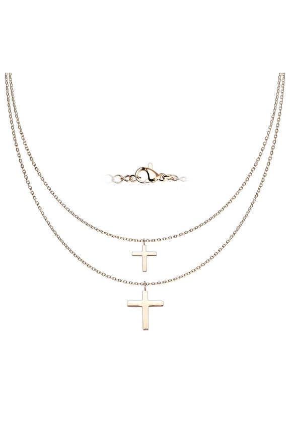 Graduated Cross Pendants Stainless Steel  Double Chain Necklace Age 13+