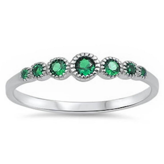 Graduated Cubic Zirconia Seven Round Ring Sterling Silver Size 10