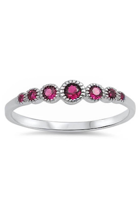 Graduated Cubic Zirconia Seven Round Ring Sterling Silver Size 5