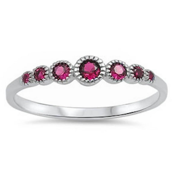 Graduated Cubic Zirconia Seven Round Ring Sterling Silver Size 7