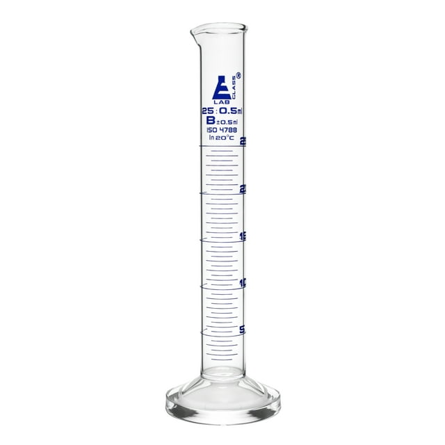 Graduated Cylinder, 25mL - Class B Tolerance ±0.50mL - Round Base ...