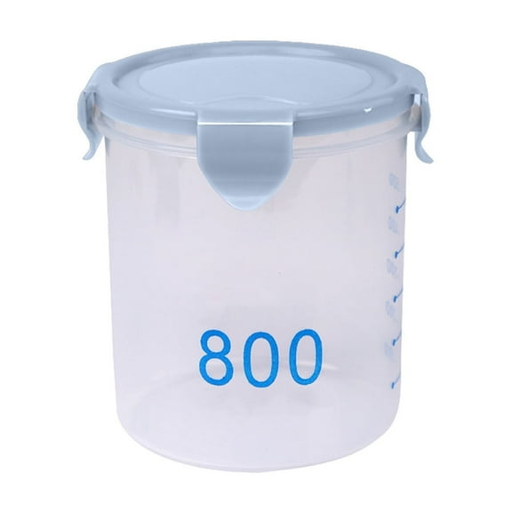 Graduated Round Kitchen Storage Jars with Lids | Plastic Food Containers for Snacks, Grains, Baking | Light Blue | 800ml