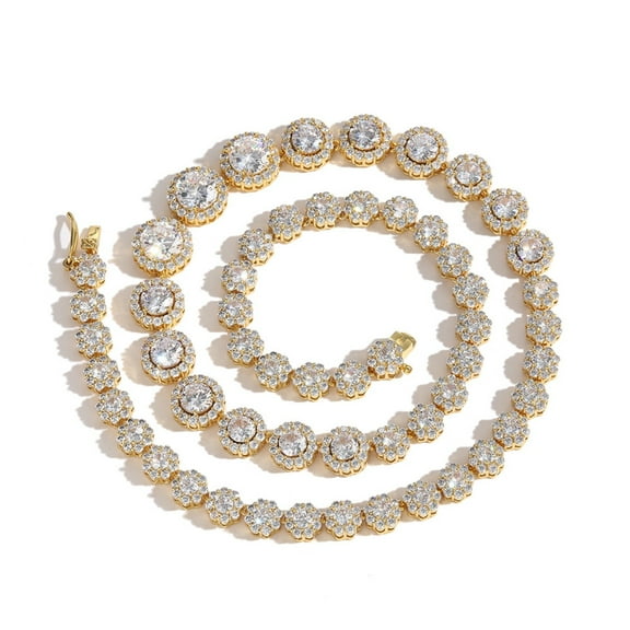 Graduated Tennis Necklace for Women 18K Gold Plated Round Cut Lab Diamond Necklace Chain CZ Necklaces for Women Party Prom Jewelry (Width 7-12mm)