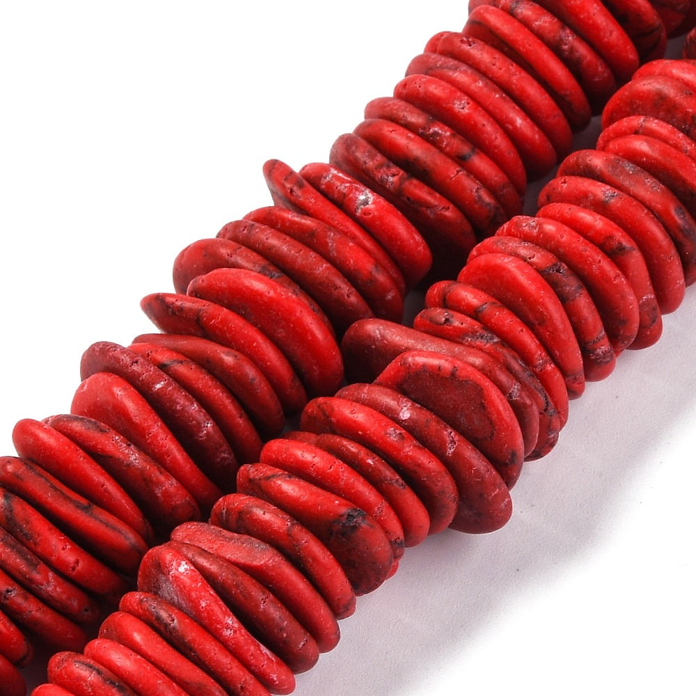Graduated Turquoise Beads Strands Dyed Red 7-20x7-15x3-5mm Hole: 1.2mm 118-119pcs/strand 15.75-15.87in(40-40.3cm)