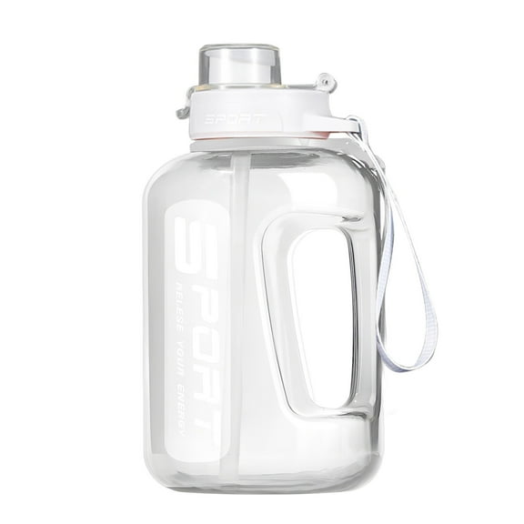 Graduated Water Bottle with Built-In Straw, Leakproof Portable Drink Container, Reusable Sports Water Bottle for Daily Hydration, Gym Workouts, Camping and Outdoor Activities-(White)
