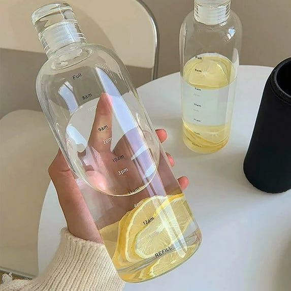 Graduated Water Bottle | Plastic Cold Brew Tea Bottle | Portable Leak-Proof Design | Clear & Black Options | 25cm Tall | 1-Piece Set