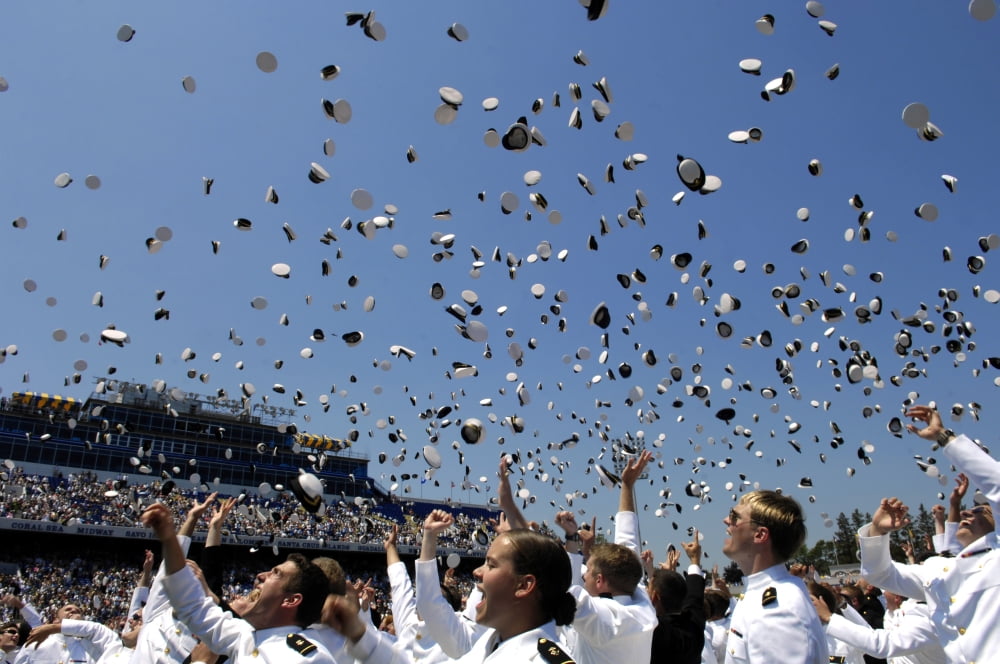 Graduates of the US Naval Academy throw their hats into the air Canvas Art - Stocktrek Images (35 x 23)