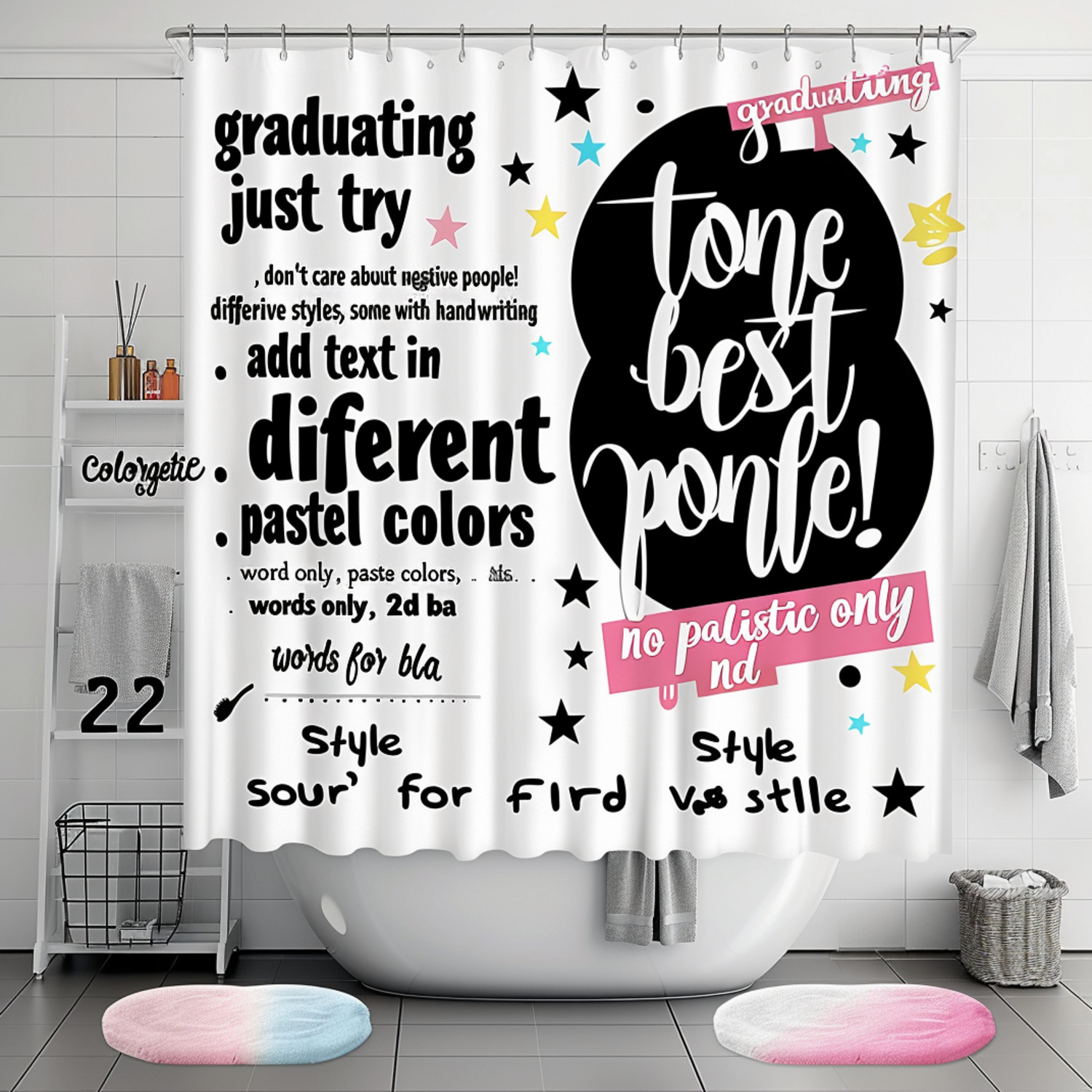 "Graduating Just Try" Inspirational Tagline Design Shower Curtain