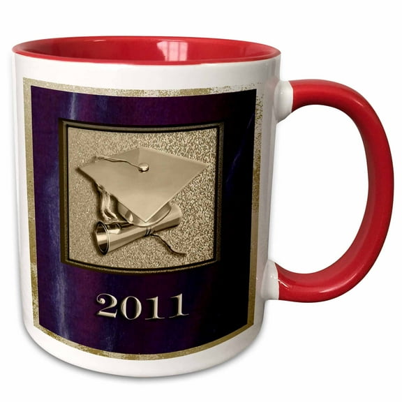 3drose, Graduation 2011, Cap and Diploma, Gold on Purple, 11oz Two-tone Red Mug