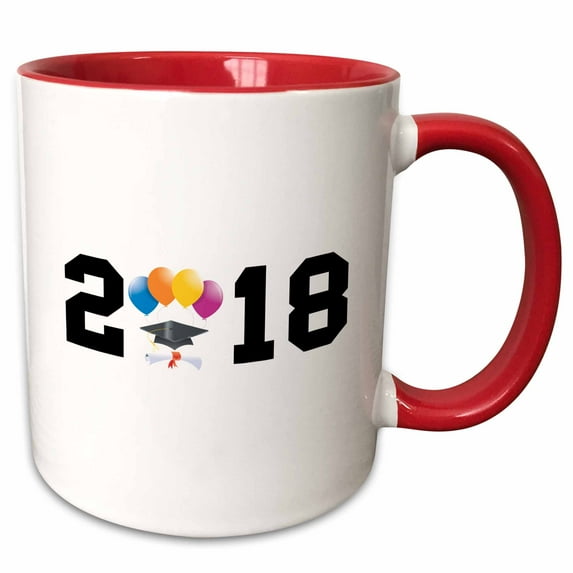 3drose, Graduation 2018 Graduate Balloons Diploma Cap, 15oz Two-tone Red Mug
