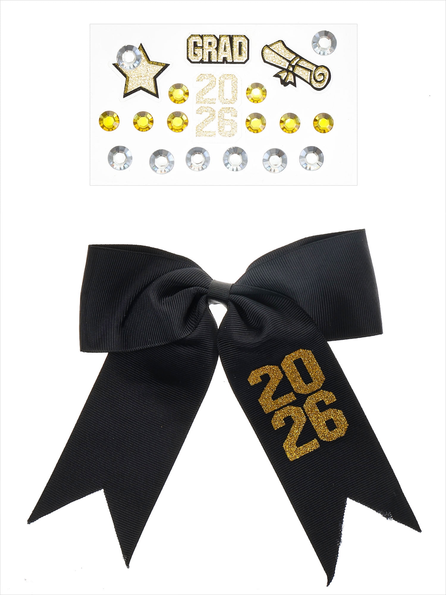 Graduation 2026 Customizable Hair Bow with Sticker Sheet, Black, 2 Piece