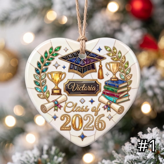 Graduation 2026 Grad With Name, Senior Ceramic Ornament 3 Inch Round Personalized Christmas Keepsake Gift 2026