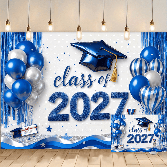Graduation 2027 Blue Party Photo Backdrop Background Banner