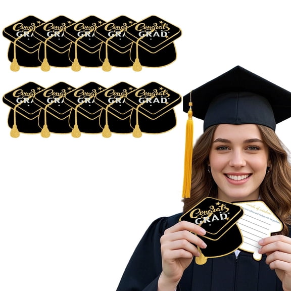 Graduation Advice Cards for The Graduate (10 Pack), 2026 Graduation Gift Card, Bachelor's Hat-Shaped Card, High School or College Graduation Party Games Decorations Supplies, 5.9×5.9 in,Black